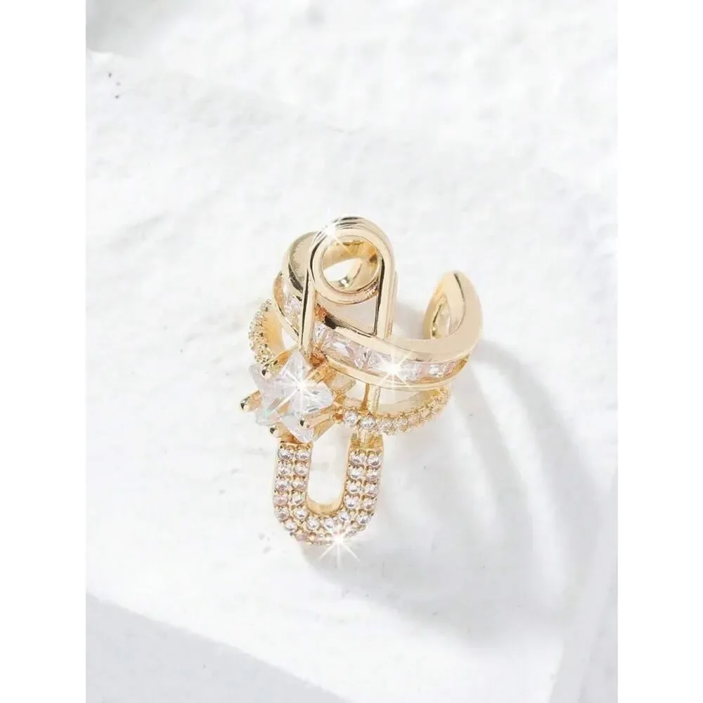 Bohemian Gold Rhinestone Cuff Earrings for Women:
